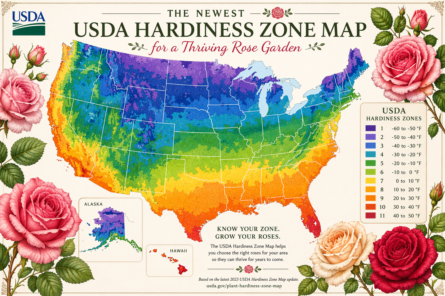 Illustrated USDA hardiness zone lookup graphic